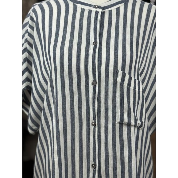 NEW Lulus Womens M Blue White Vertical Stripe Button-Up Tie Front Tunic Top Chic - Picture 3 of 10
